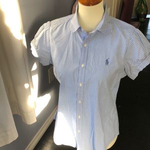 Ralph Lauren Sport Blue Gingham blouse size 12